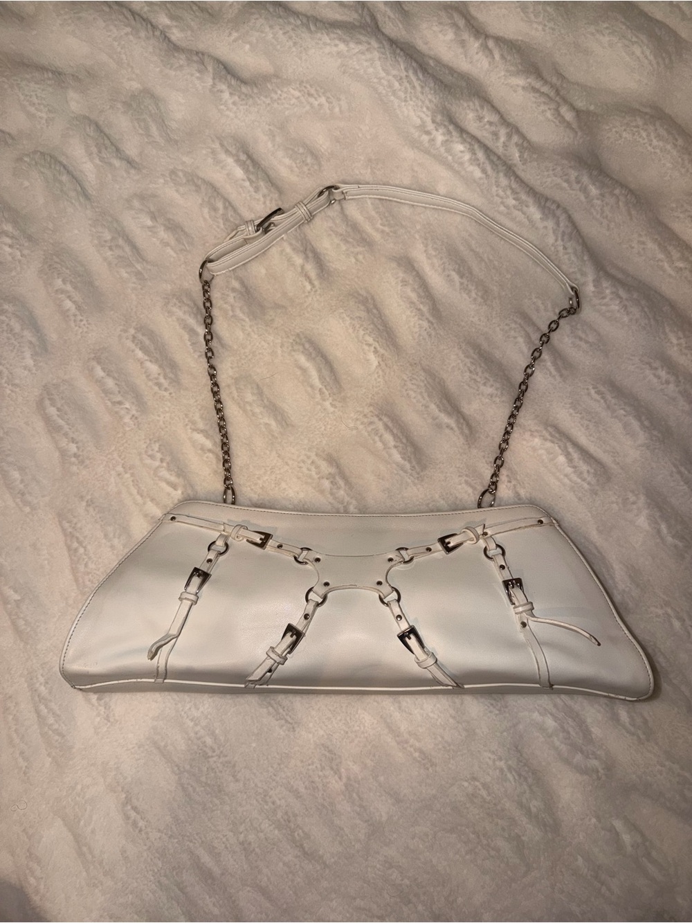 White vintage Leather Chain-Handle Harness Shoulder Bag